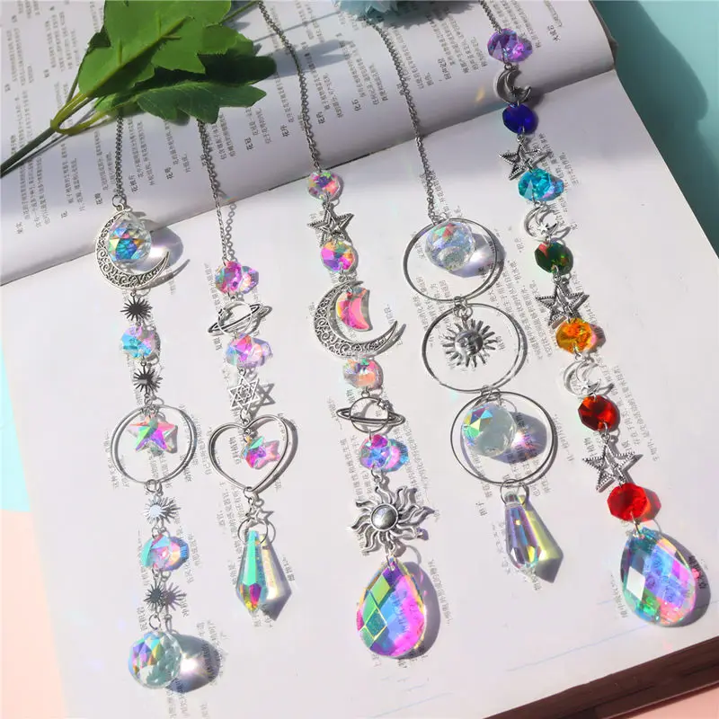 

Dream Catcher Rainbow Chaser Hanging Drop Garden Home Diamond Prisms Pendant Crystal Wind Chime Decor Windchime Moon Sun Catcher