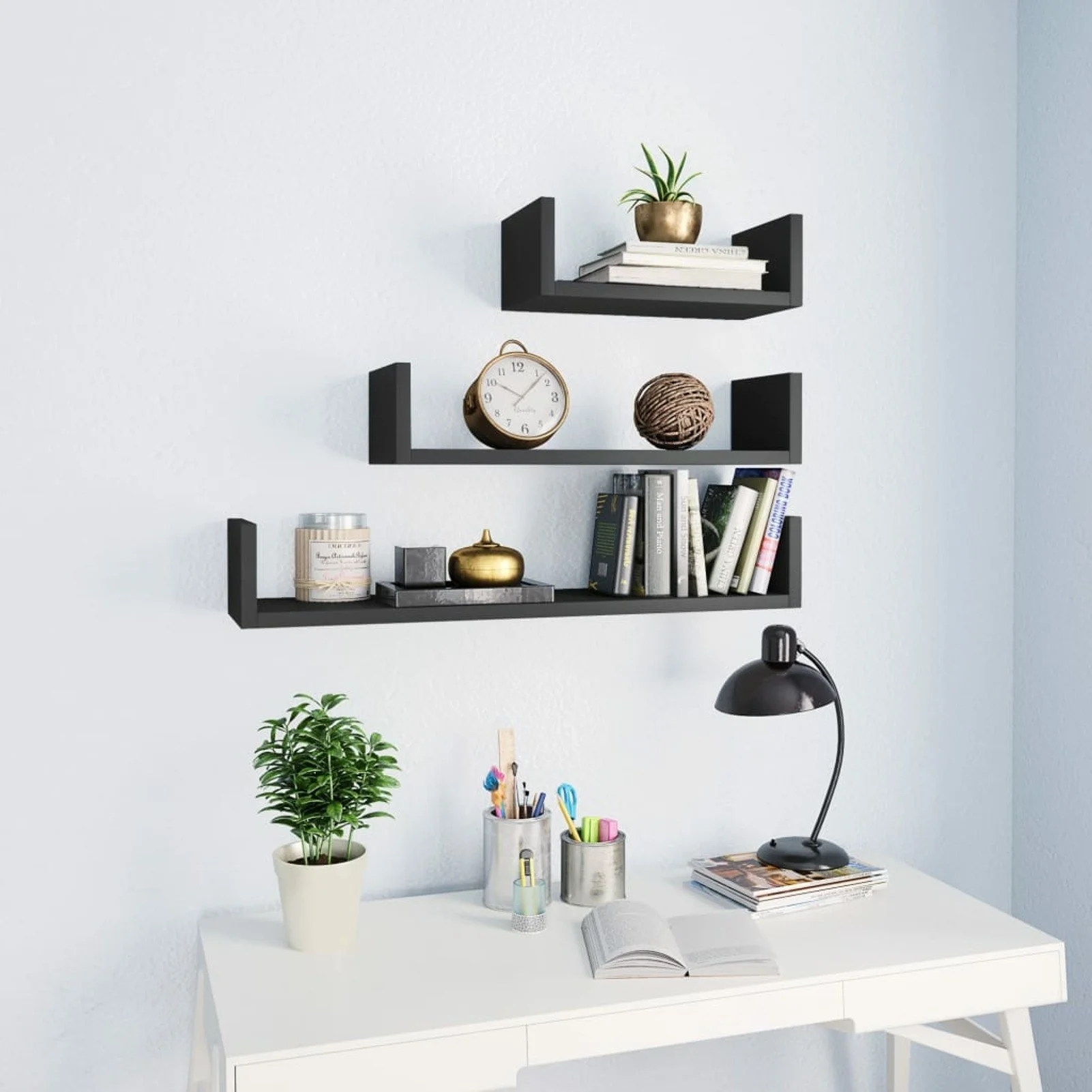

Wall Display Shelf 3 pcs Gray Chipboard