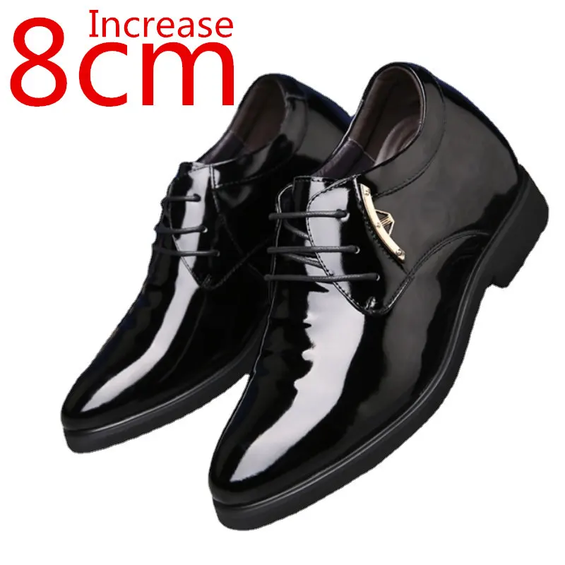 

Мужские невидимые туфли из лакированной кожи высокого качества, увеличенные на 8 см, деловые праздничные свадебные туфли из воловьей кожи для отдыха для мужчин