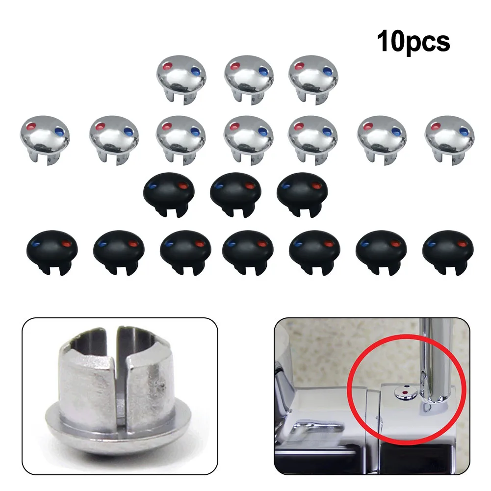

10PCS Hot + Cold Water Signs Plastic Faucet Handle Red + Blue Label Decoration Cover 9*6.8*6cm Silver Black With Dia 6.7mm