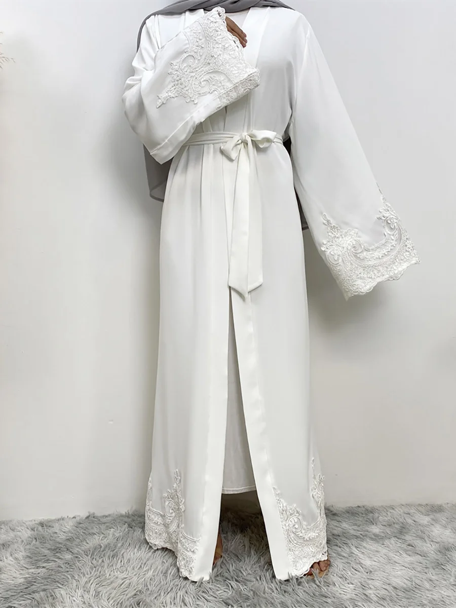 Middle East Fashion Ramadan Patchwork Lace Long Cardigan Muslim For Women Dubai Abaya Maxi Robe Kimono Turkish Islamic Clothing