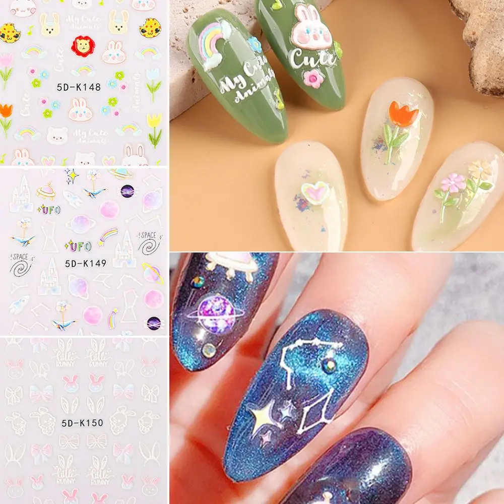 

Manicure With Textured Slider Gel Geometry French Design 5D Colorful Acrylic Nail Stickers