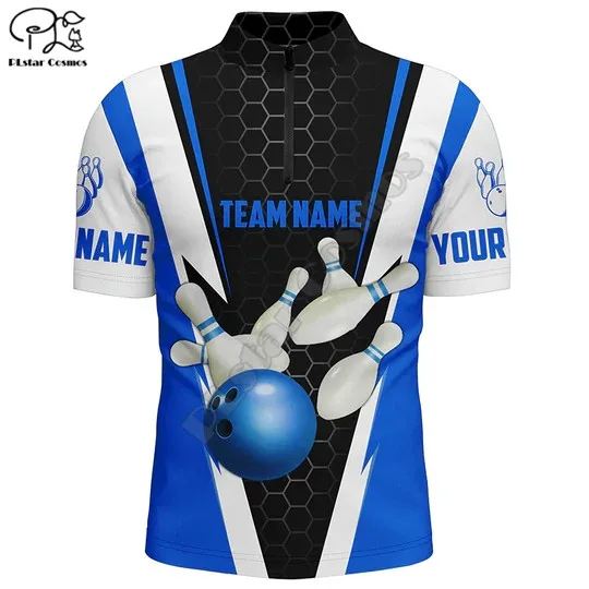 

Bowling Shirts For Men Custom Name And Team Name Strike Bowling Ball And Pins Team Bowling Shirts 3D Print Polo Shirts Tees Tops