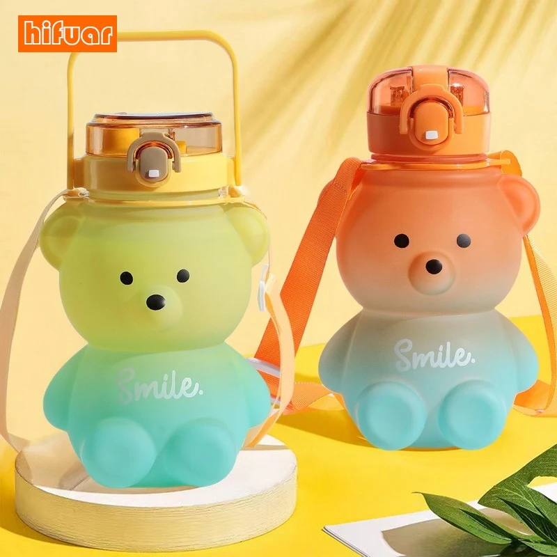 

800ml Cute Bear Kettle Straw Water Cup Summer Plastic Straw Drinking Cup Cute Kids Water Bottle Large Capacity Water Bottle