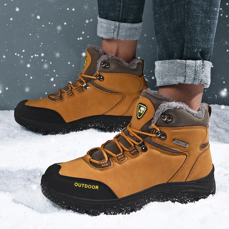New High-Top Hiking Shoes Men Climbing Sneakers Outdoor Waterproof Hiking Boots Men Warm Fur Trekking Shoes Man Winter Footwear