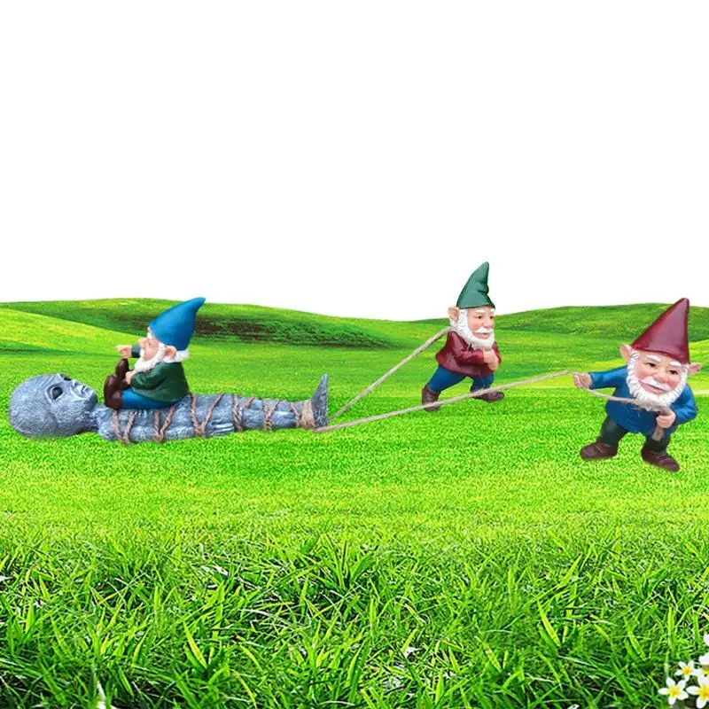 

Alien And Gnome Garden Statue Outdoor Resin Decor For Outside Spaces Funny Gnomes Decor Set With UFO Theme Garden Gift