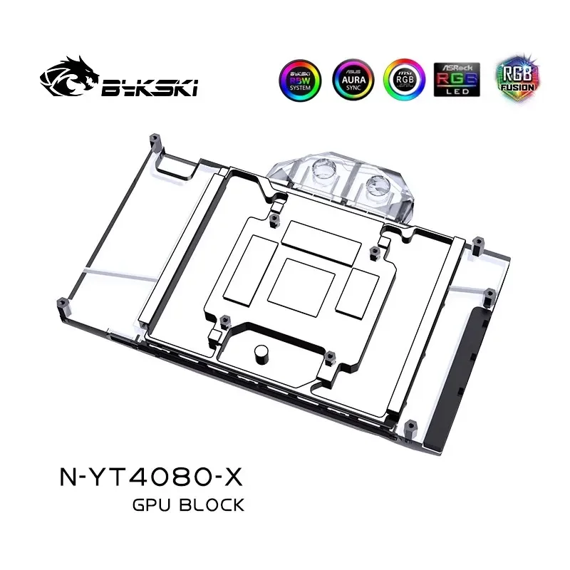 Фото Водоблок Bykski для видеокарты Yeston GeForce RTX 4080 16G D6X SUGAR / Медный охлаждающий радиатор RGB SYNC N-YT4080-X №1