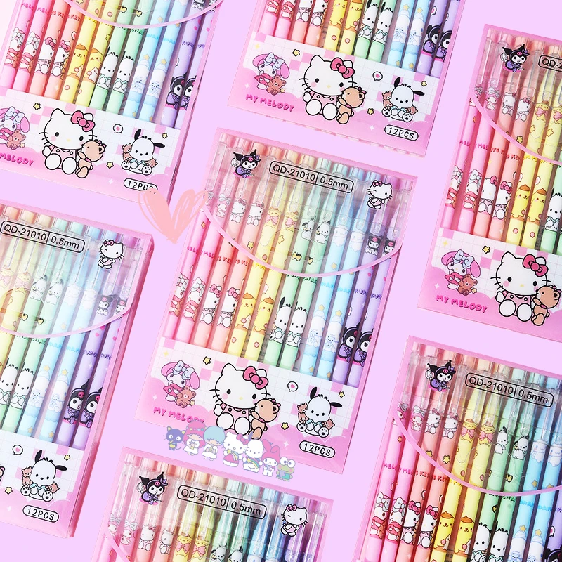 

12Pcs Erasable Sanrio Gel Ink Pen Kawaii Students Stationery Anime My Meldoy Kuromi Hello Kitty Cute 2Colors Pen Kids Gifts