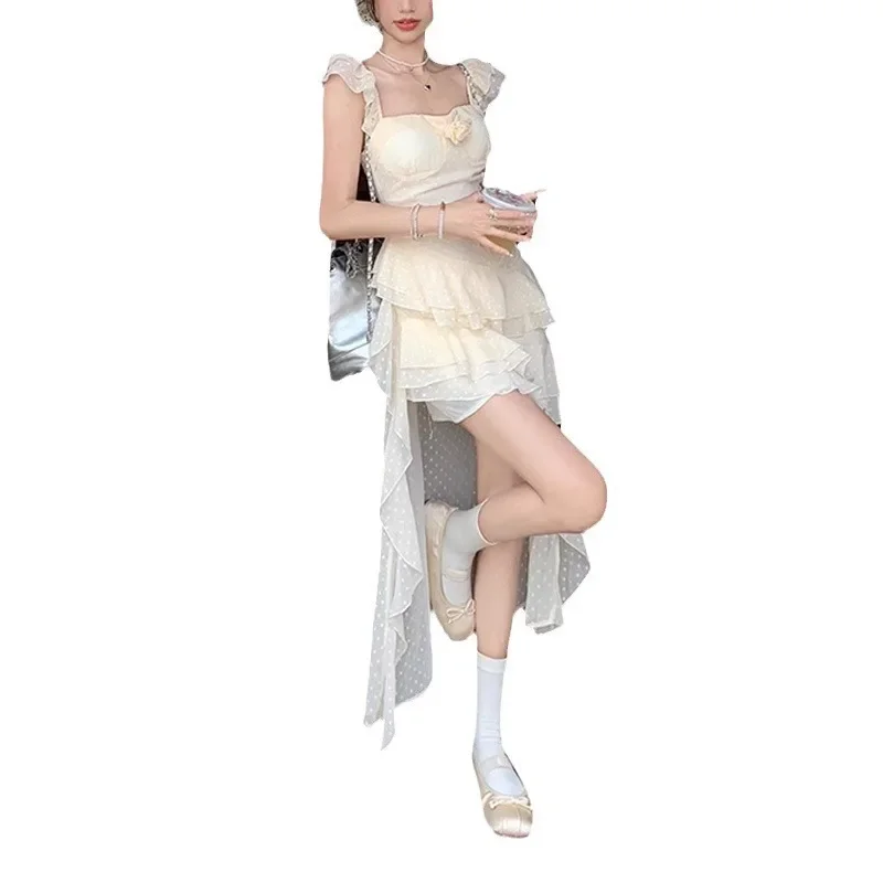 Элегантное французское отпускное платье-майка без рукавов с длинным хвостом и