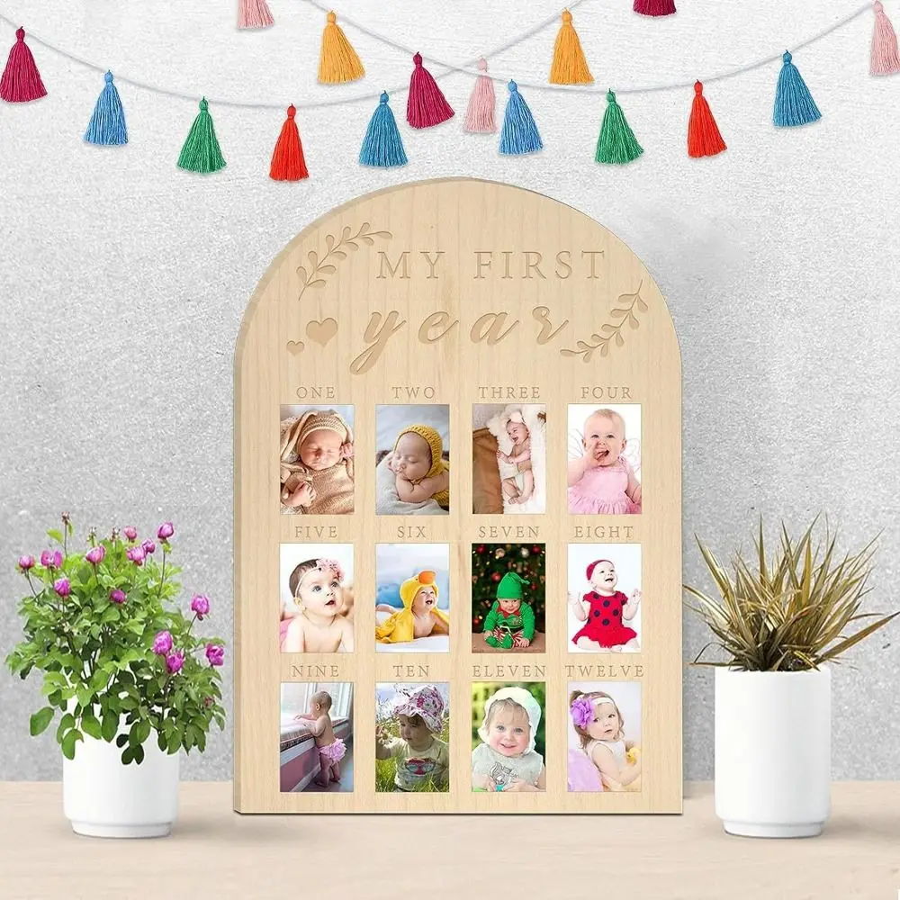 

Фотография первого года, деревянная доска, фоторамка для первого года ребенка, фоторамка для месяца, 12 месяцев, первый день рождения