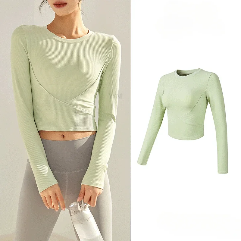 

2023 Топ с длинным рукавом для йоги Женская одежда облегающий Пилатес для бега тренировок Спортивная футболка осень-зима Топ для фитнеса
