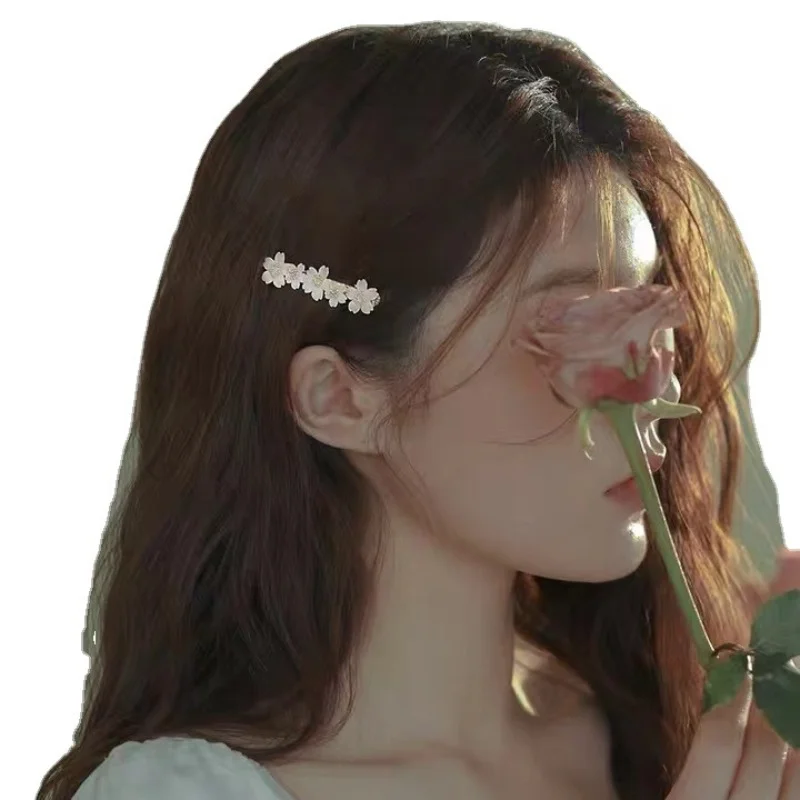 

Cute Cherry Blossom Girl Hair Accessories with Bangs and Side Clips for Versatile Temperament Hair Clips for Women