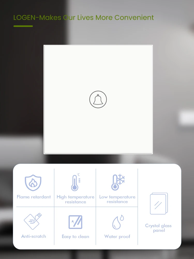 LOGEN стандарт ЕС переключатель дверного звонка стеклянная панель настенный