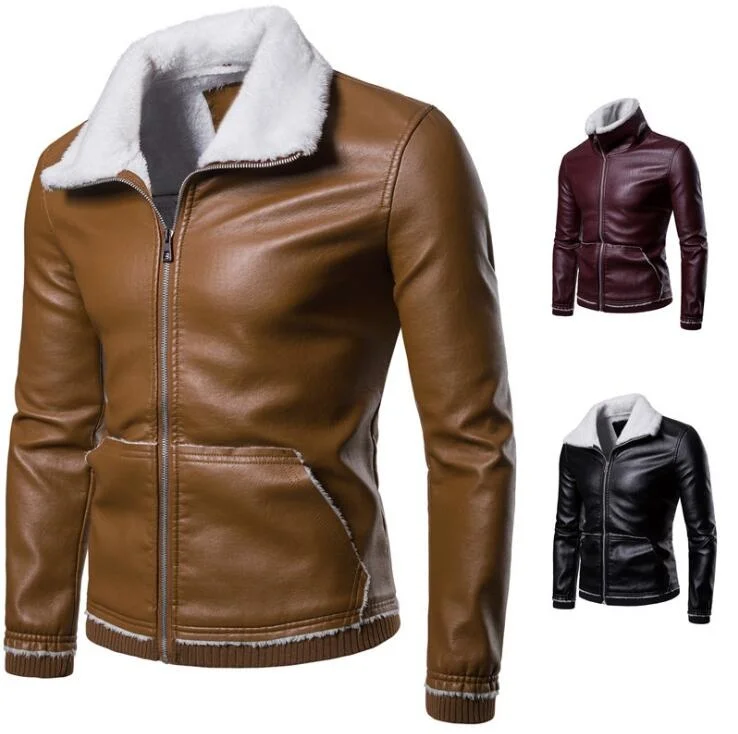 

Hot 2022 Winter new Brand men's jacket winter lapel casual lamb hair leather clothes male plus size thick Warm Coat