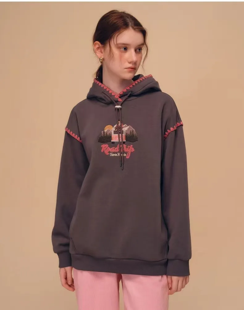 

Толстые флисовые толстовки с вышивкой медведя для женщин, повседневные теплые толстовки, свободная уличная одежда, топы-футболки, мода