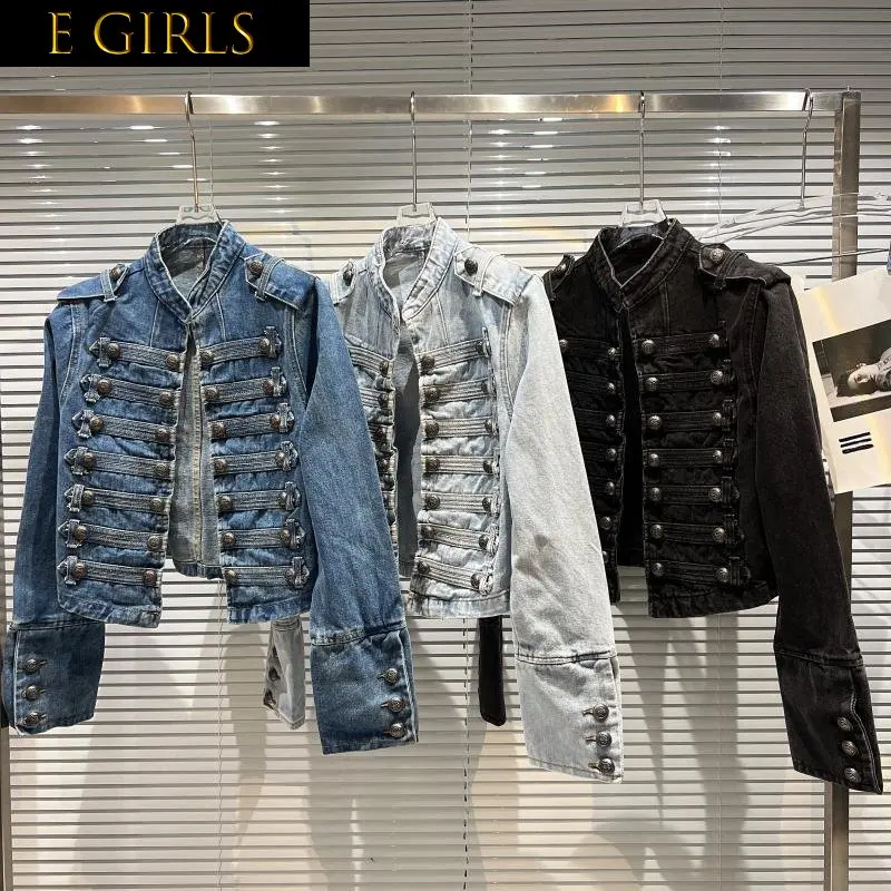 

J GIRLS 2022 Spring New Arrival Long Sleeve Stand Collar Double Breasted Buttons Slim Denim Jacket Women GD927