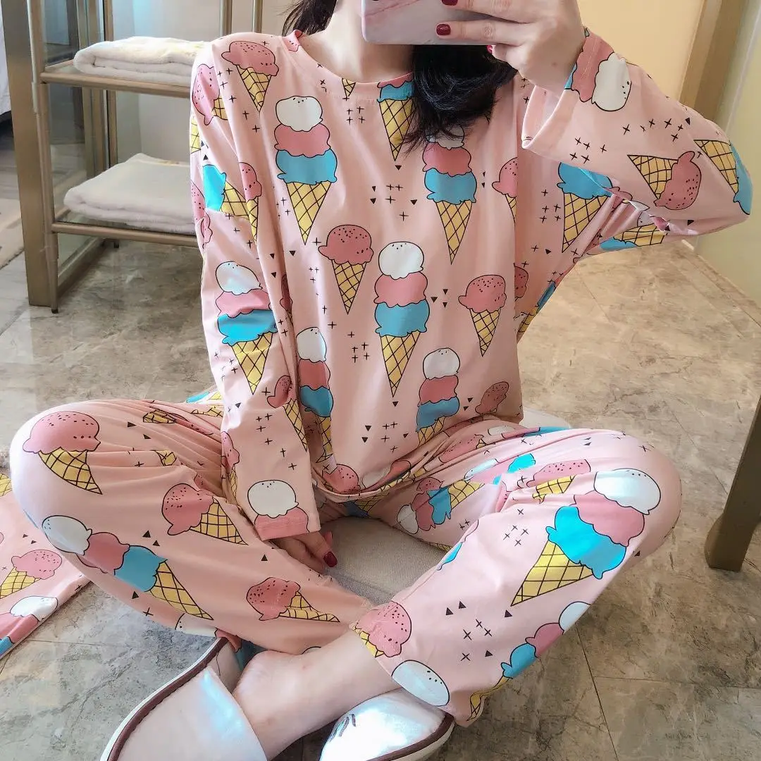 Women Sleepwear Set Cartoon Pajamas Long Sleeved+Pants 2Pcs Pajamas Suit 2023 Spring Autumn Homewear Fashion Nightwear