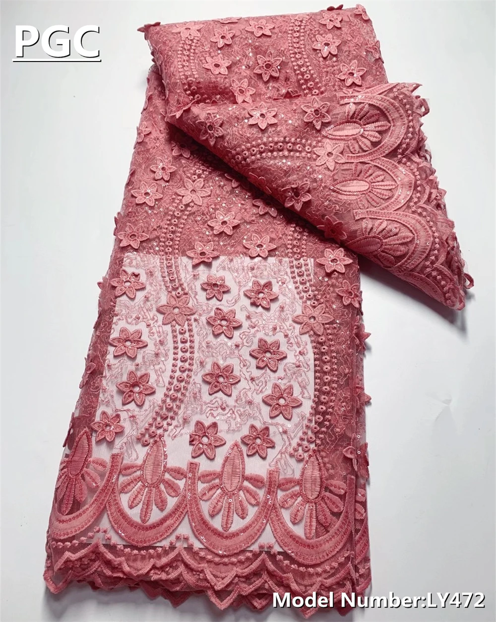 

PGC High Quality Nigerian Lace Fabrics 2022 With Sequins African French Net Lace Fabric Embroidered Tulle Mesh Lace LY472