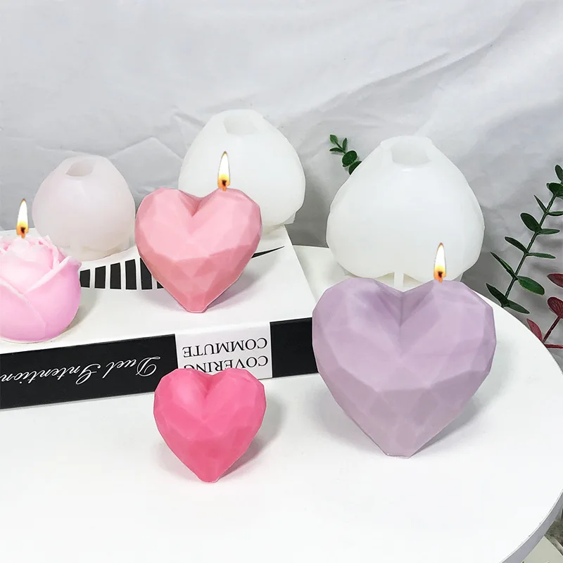 

3D Diamond Soap Moulds Love Heart Shape Candle silicone mold Cake Decoration Chocolate Cookie Muffin Baking tool Dessert mold