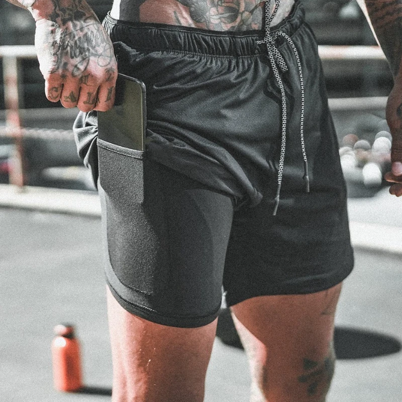 

Men's Double Layer Fitness Shorts Breathable Running Pants Casual Outdoor Exercise Pants Jogging Sportswear Trendy Gym Shorts