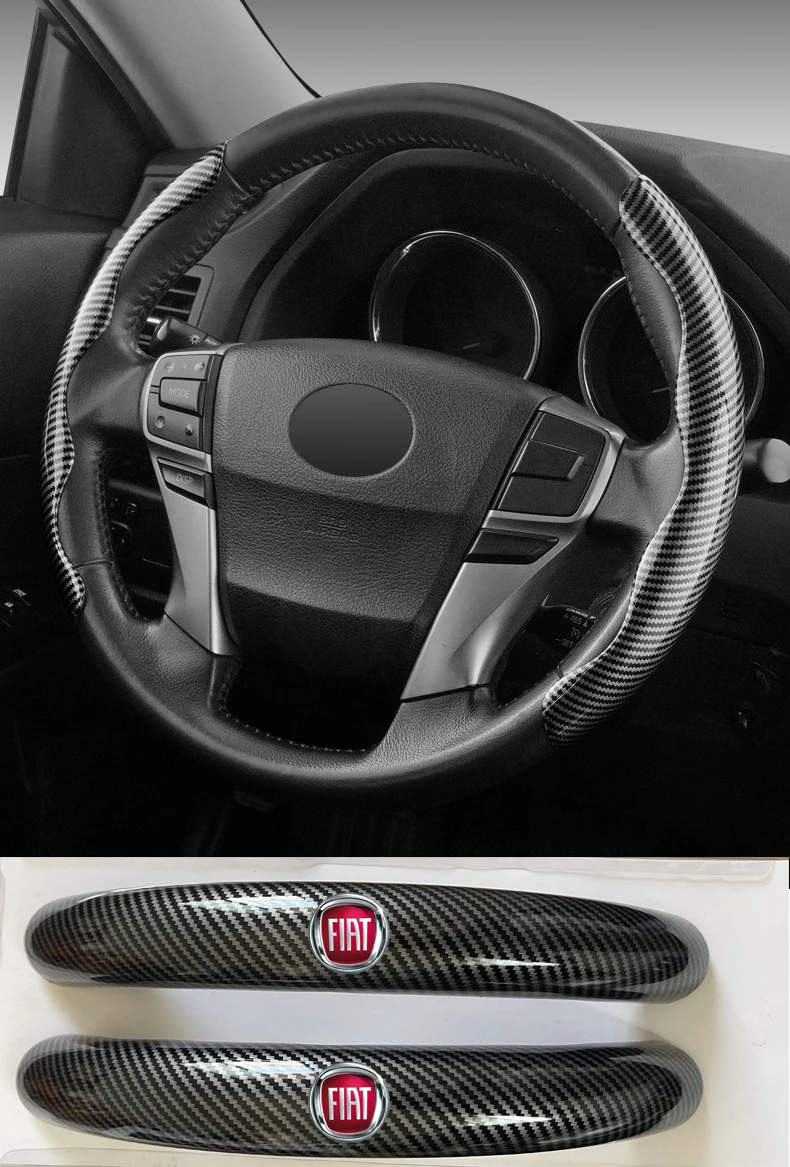 

1 Pair of Car Slim Carbon Fiber Pattern Square Car Anti-Slip Steering Wheel Covers for Fiat Punto 500 Panda Abarth Tipo