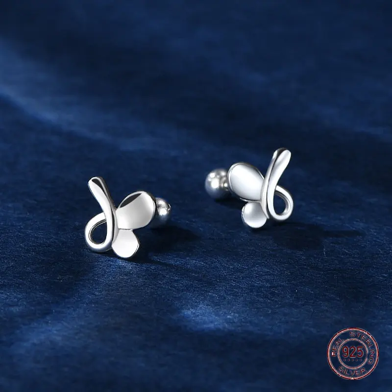 

925 Sterling Silver Cute Butterfly Stud Earrings for Women Statement Korean Fashion Retro Creative Jewelry aretes de mujer