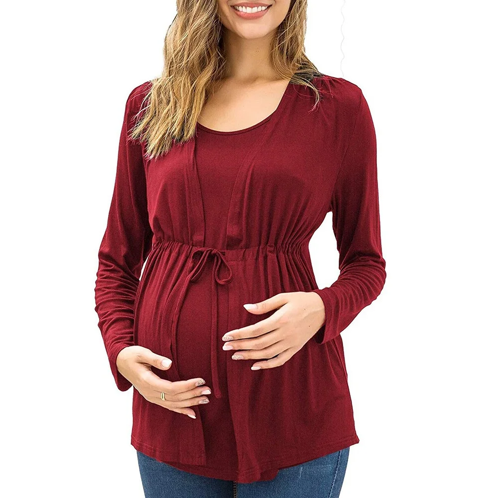 

Pregnant Women Maternity Clothes Long Sleeve Double Layer Nursing Tops T-shirt Breastfeeding Pregnancy Clothes Gestante Roupas