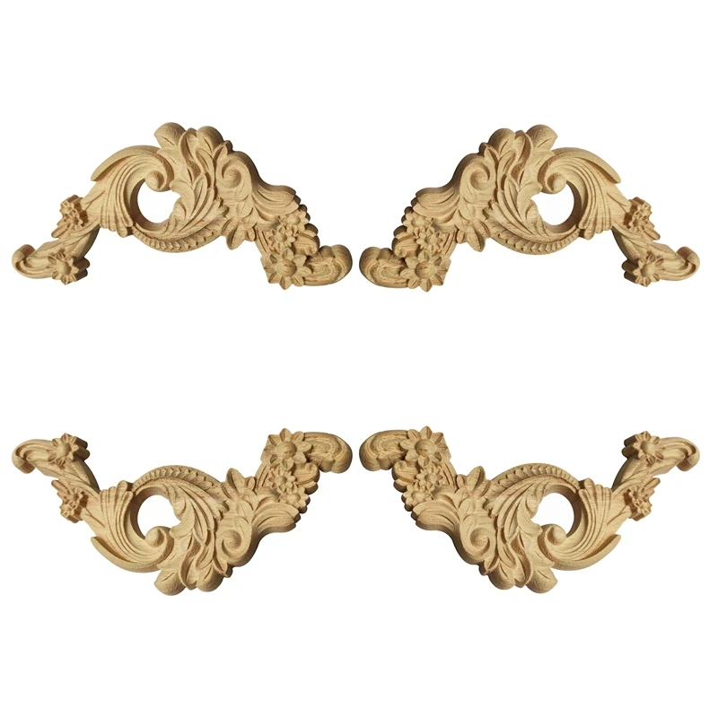 

4 шт., резная Неокрашенная Европейская Изысканная деревянная аппликация для углов окон, деревянные фигурки