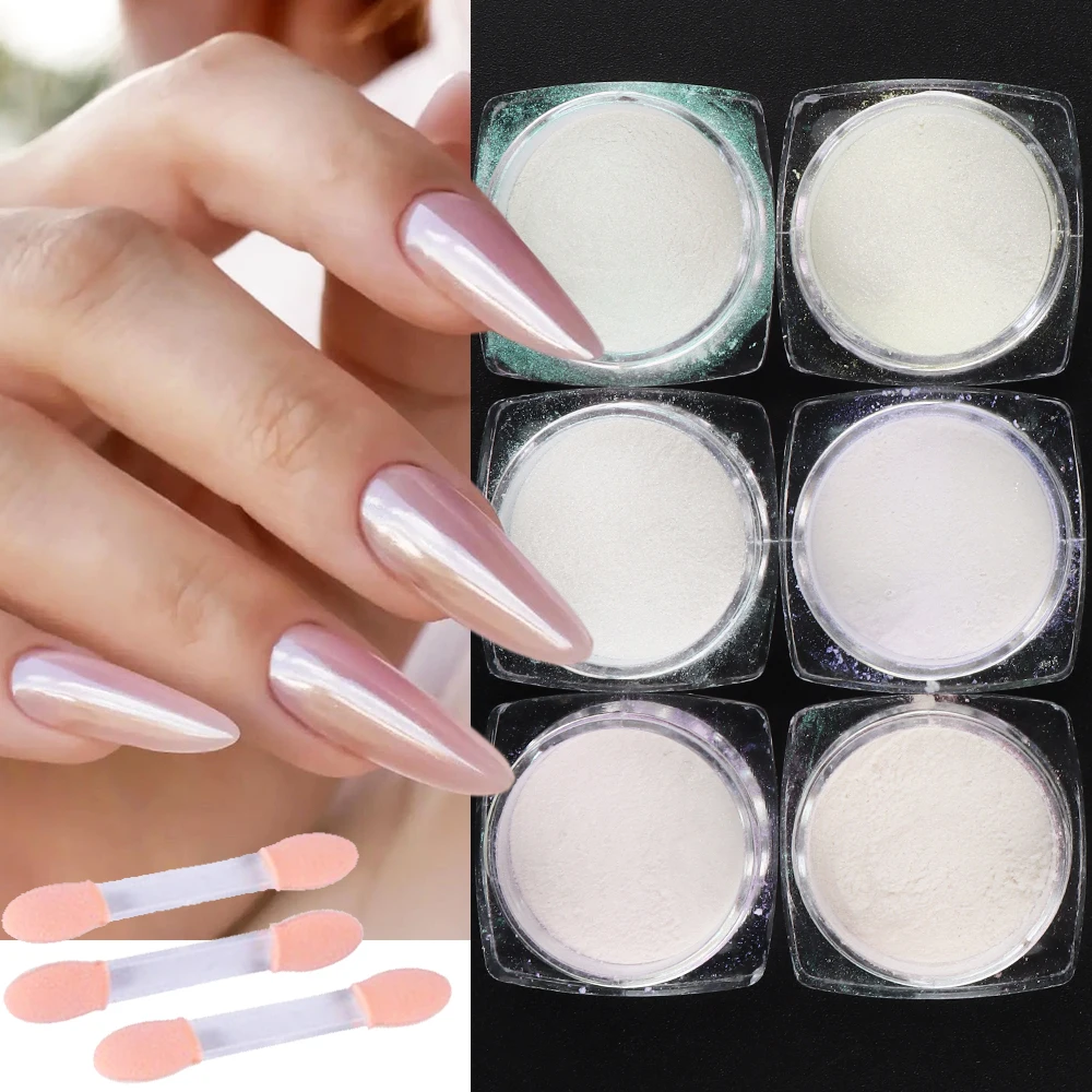 

6pcs/set Pearl Nail Powder Shimmer White Glitter Pink Purple Aurora Rubbing Dust Mirror Chrome Nail Pigment Manicure GLY451-459