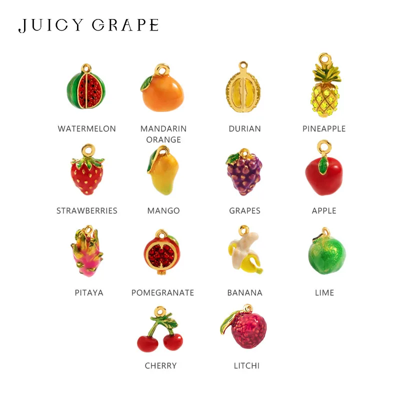 Женский браслет с эмалью подвесками в виде виноградных фруктов