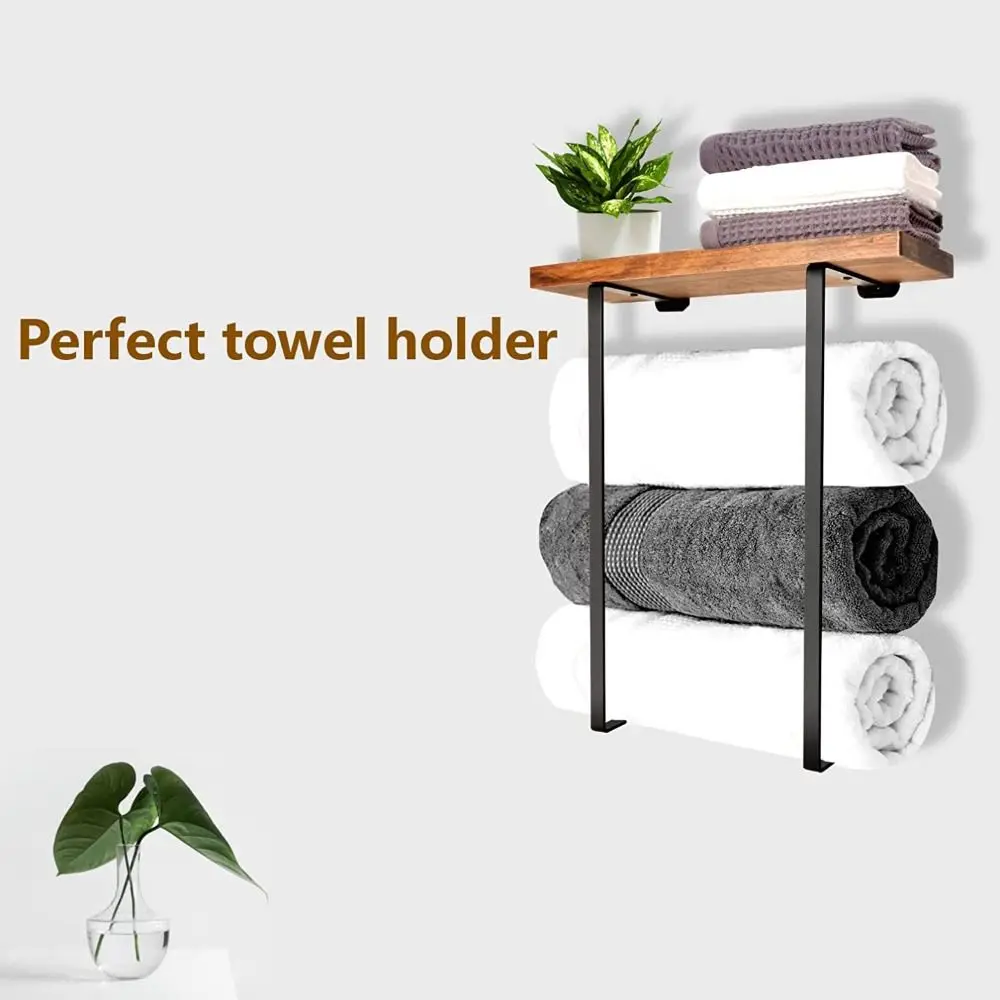 

Bathroom Mounted Holder Storage Metal Shelf Towel Towel With Minimalist Organizer Washcloths Wall Rack Wood Design Bath