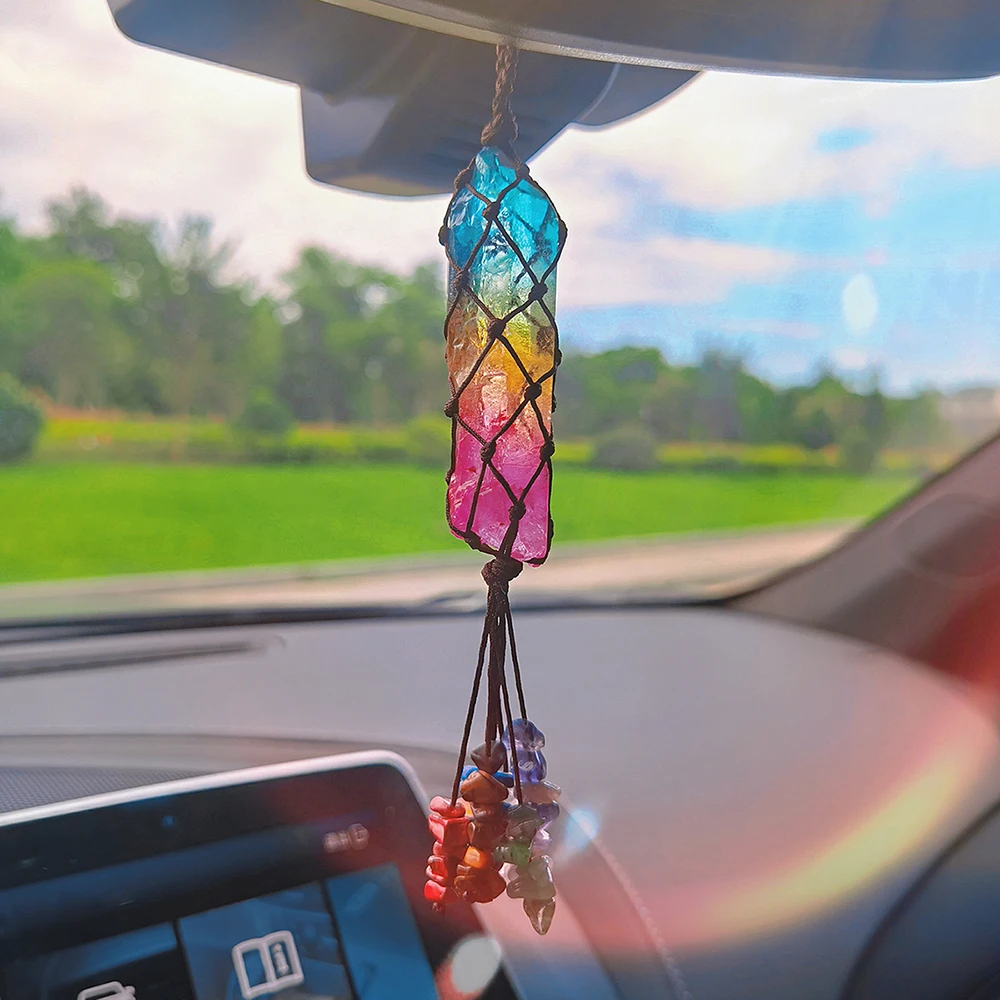 

7 Chakra Reiki Crystals Healing Stones Natural Quartz Gravel Pendant Car Hanging Ornaments Room Decor Witchcraft Supplies