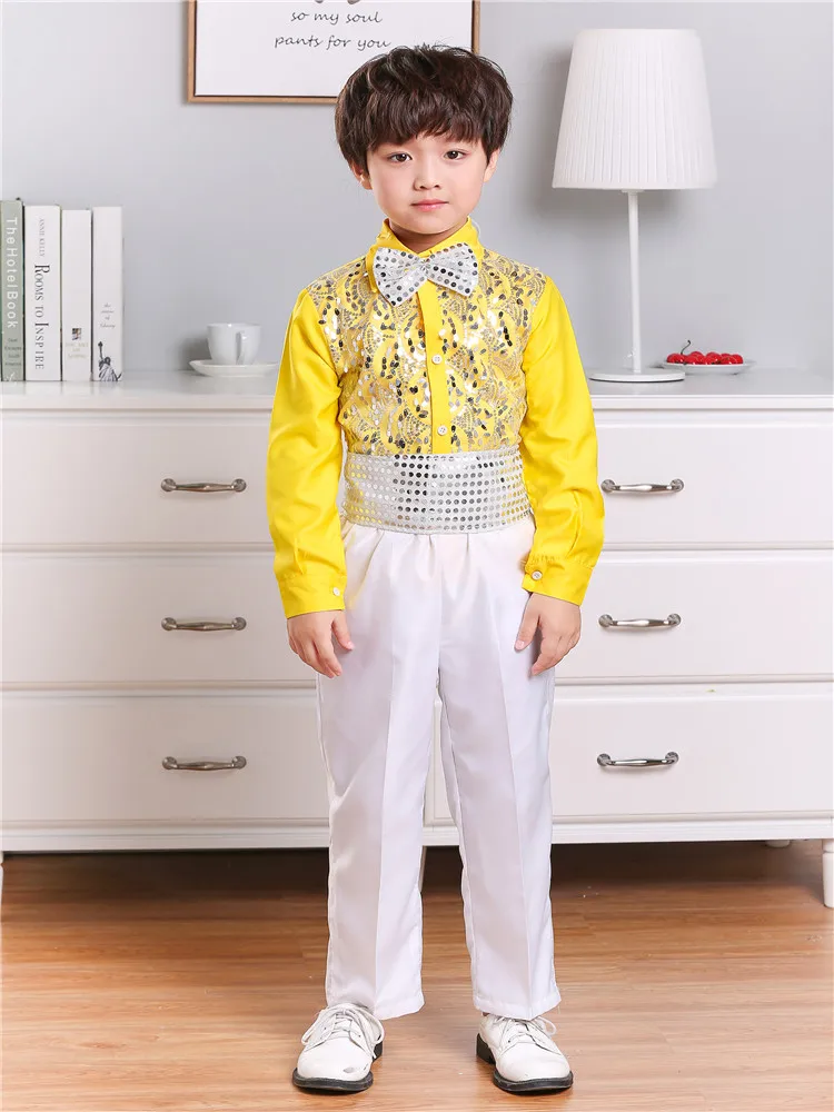 

Children Dance Costume Sequins Jazz Modern Performance Boy Hip Hop Clothing Kids School Uniform Chorus
