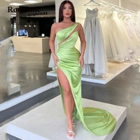 romantic mint green evening dress one shoulder saudi arabia side high slit long prom gowns party dress for special reception
