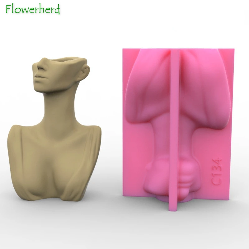 

New Female Body Abstract Flower Pot Cement Silicone Mold Dripping Plaster Concrete Mold Succulent Flower Resin Molds
