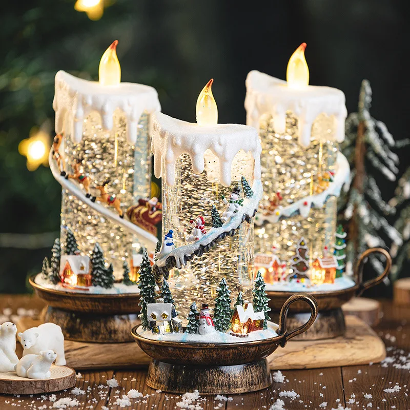 

2024New Year's Christmas lights night lights decorated with candles snow decorations candlestick gift scene window music box .23