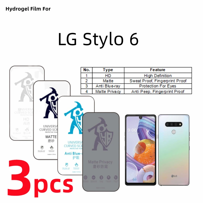 

Гидрогелевая пленка для LG Stylo 6, 3 шт., матовая защитная пленка для экрана LG Stylo 6, забота о глазах, матовая защитная пленка против шпионов Blueray