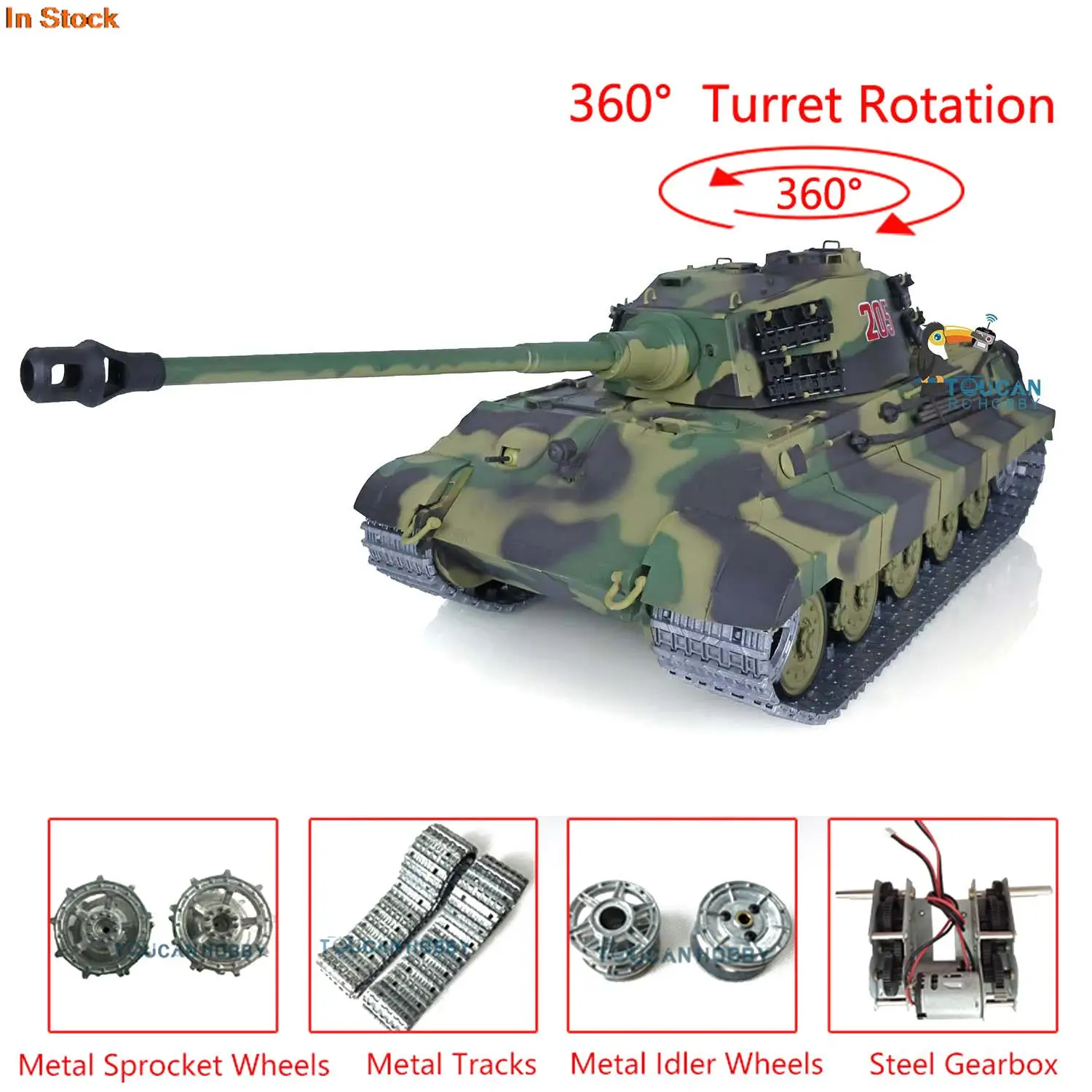 

Henglong 1/16 Upgraded Ver 7.0 German King Tiger RC Tank 3888A 360 Turret Rotation BB Airsoft Military Battle Toy TH17525-SMT7