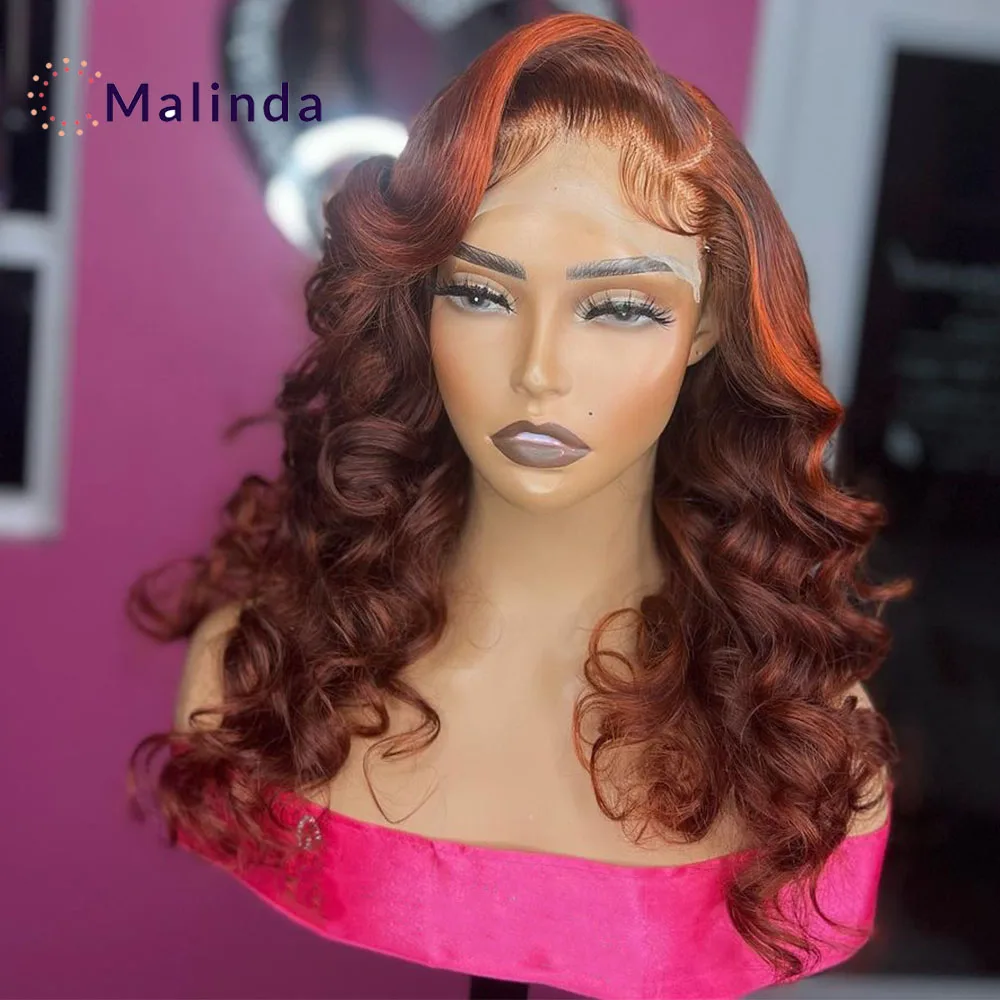 

Ginger Blonde 13x4 Body Wave Transparent Lace Front Glueless Wig Human Hair Ready To Go Highlight Orange Colored Human Hair Wig