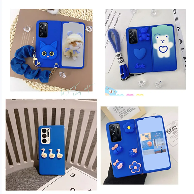 

Cute Cartoon Smile Flower Bear Cat Bracelet Chains Phone Case For Samsung Galaxy Z Fold 4 Z Fold 3 Z Fold 2 Folding Cover Coque