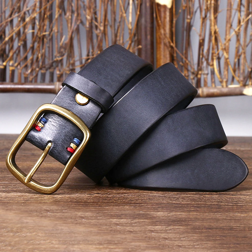 3.8CM Thick Italian Cowhide Copper Buckle Genuine Leather Casual Jeans Belt Men High Quality Retro Luxury Male Strap Cintos