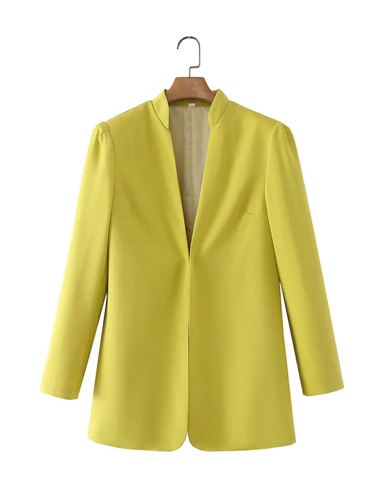 

Nlzgmsj ZBZA 2022 Women Elegant Yellow Blazers Ladies Vintage Loose Blazer Jackets Casual Female Streetwear Suits 202202