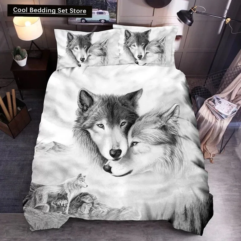 Wolf Cute Animal Bedding Set 3D Printing Kids Adult Luxury Gift Polyester Duvet Cover Home Textiles Single Full King Twin Size
