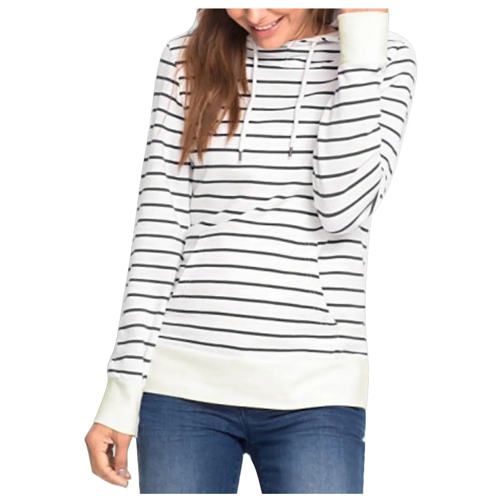 

Женский пуловер в полоску, с длинным рукавом и карманами