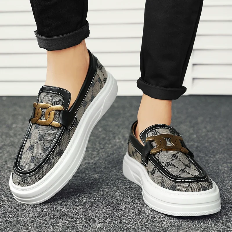 

Туфли мужские кожаные с принтом, классические лоферы, плоская подошва, без застежки, Повседневная дышащая обувь на платформе, летние