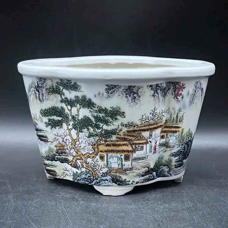 

Antique Porcelain Landscape Pattern Acorus Flower Pot Home Decoration