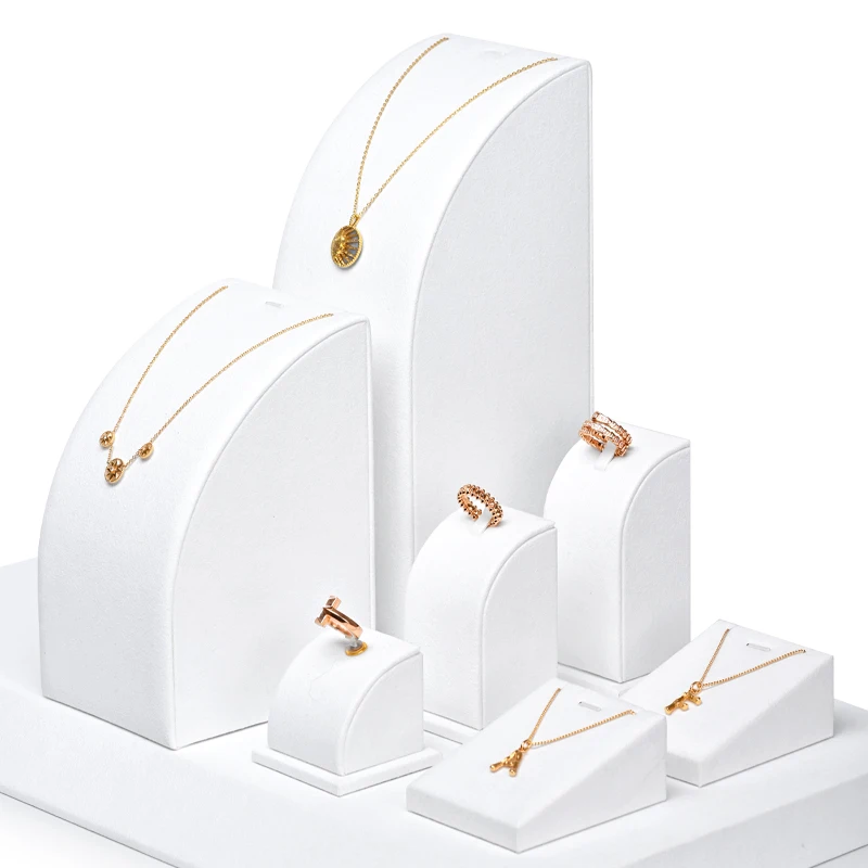 Light luxury microfiber white jewelry display stand necklace earrings ring pendants K gold window display props