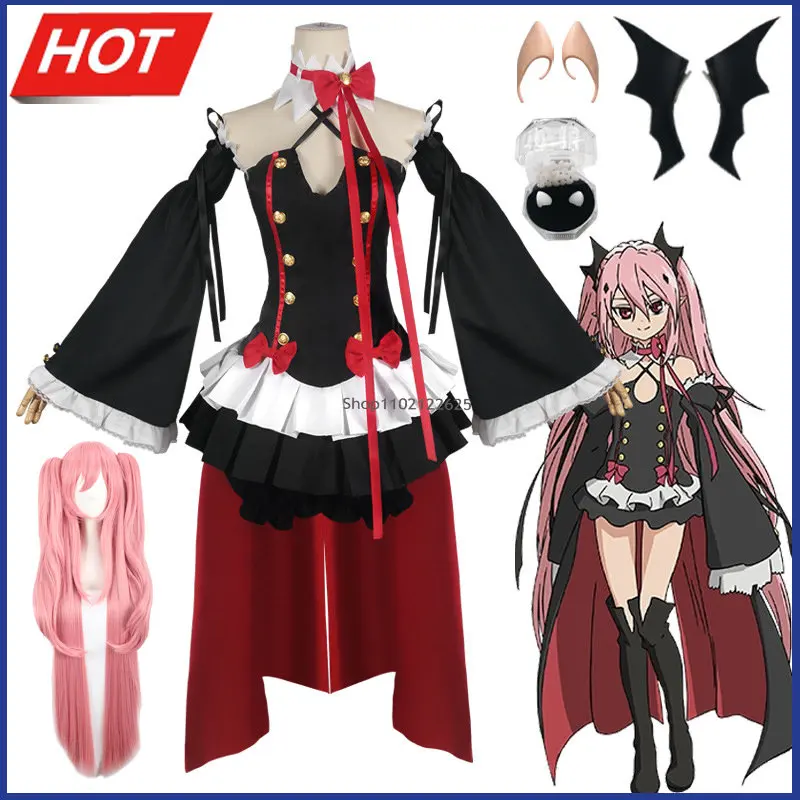 

Костюм для косплея вампира из комиксов сераф из конца Хэллоуина Маленький Дьявол краул тепес дымчатый розовый тигр клип Аниме парик костюм