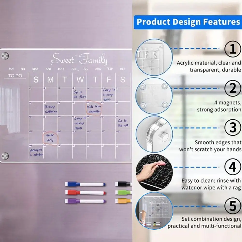 

2023 NEWTransparent Acrylic Week Plan Memo Bulletin Monthly Weekly Schedule Message Daily Board Sticker Board Fridge Erased W1F8