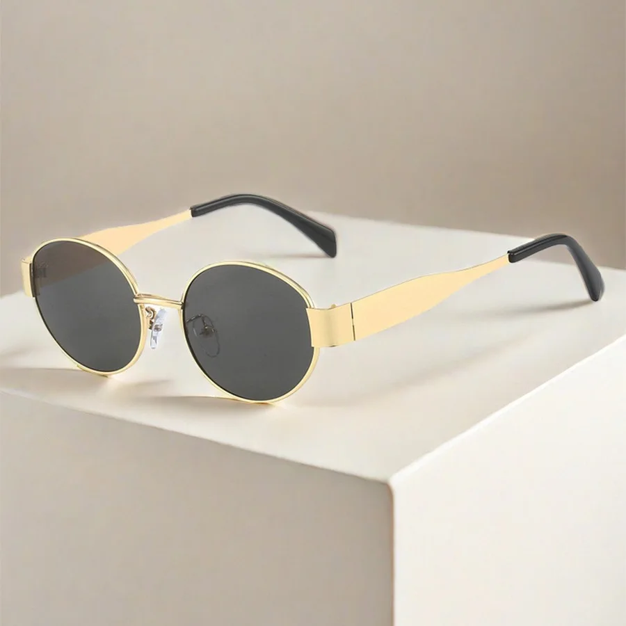 Очки солнцезащитные женские в металлической овальной оправе винтажные